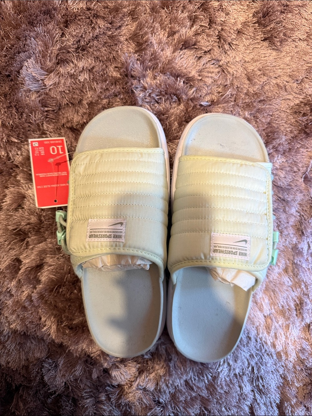 Women's Light Green Padded Slide Sandals -